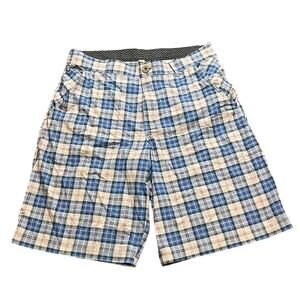 LULULEMON Mens Blue‎ Checked Plaid Shorts workout Casual POCKETS 34 Medium Khaki